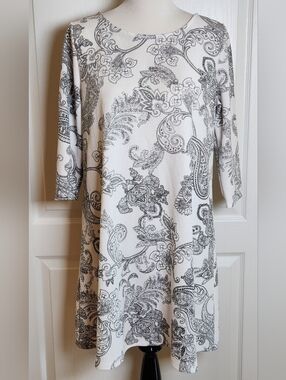 MSK Petite XL PXL Womens Pullover Dress Textured Floral Paisley Print USA Vtg
